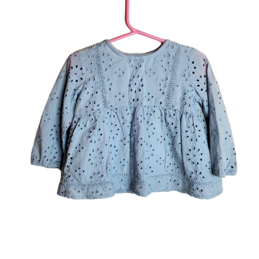 Zara baby blue eyelet lined top size 12/18 months